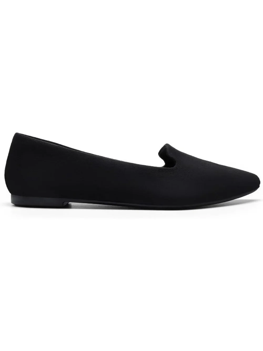 Women's Black Faux Suede Chic pointed toe elegant casual loafer Dress Flat Shoes